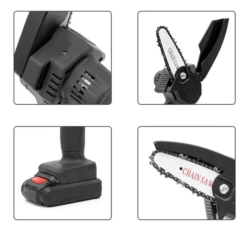 Mini sierra portátil recargable de 10 cm - 400 W - 24 V.
