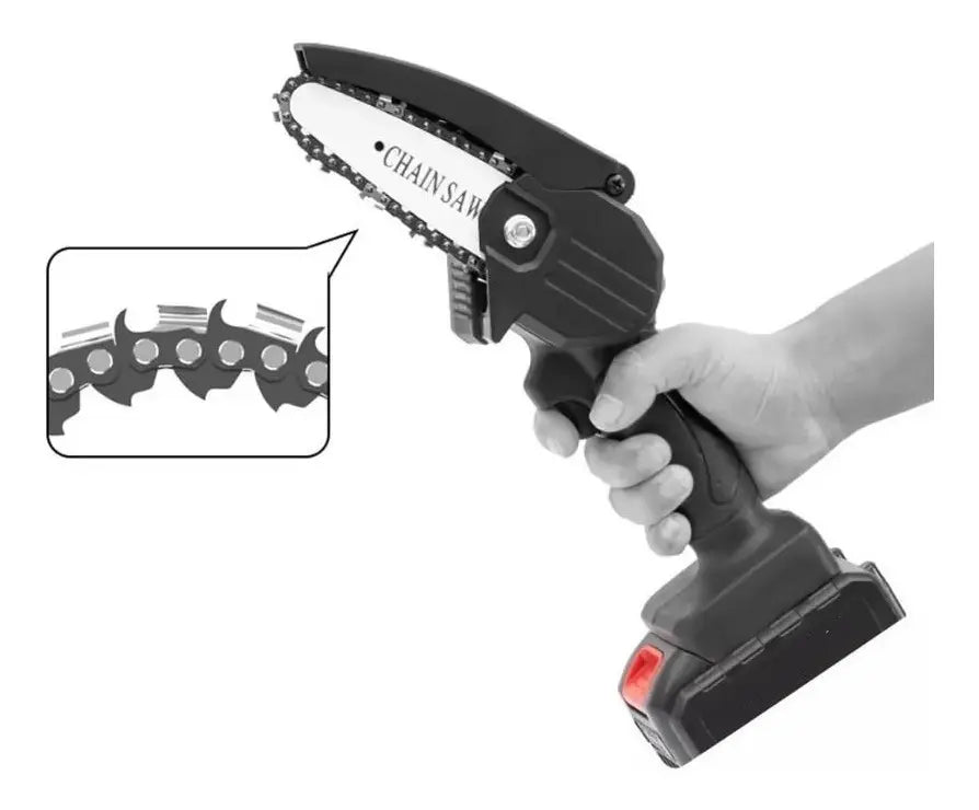Mini sierra portátil recargable de 10 cm - 400 W - 24 V.